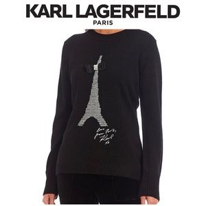 Karl Lagerfeld Black Sweater with Eiffel Tower Design